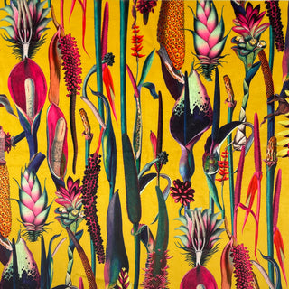 Buy botanical-ochre Printed Velvet Upholstery Curtain Fabric