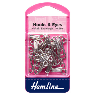Hemline Hooks and Eyes: Nickel: Size 9: 10 Sets
