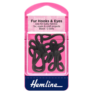 Hemline Fur Hooks and Eyes: Black: Size 3: 3 Sets