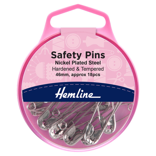 Hemline Safety Pins: 46mm: Nickel: 18 Pieces
