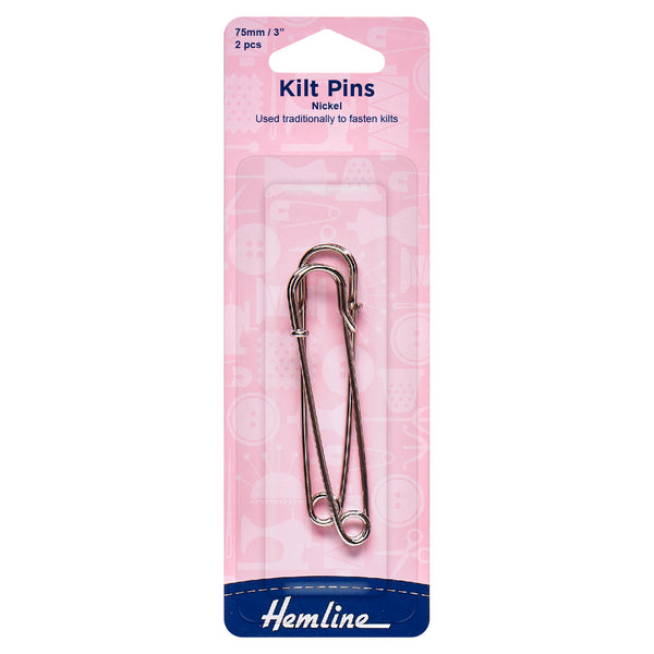 Hemline Kilt Pins: 75mm: Nickel: 2 Pieces