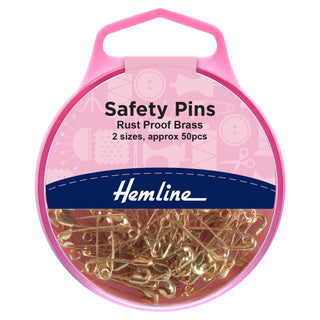 Hemline Safety Pins: Brass: 19mm or 23mm: 50 Pieces