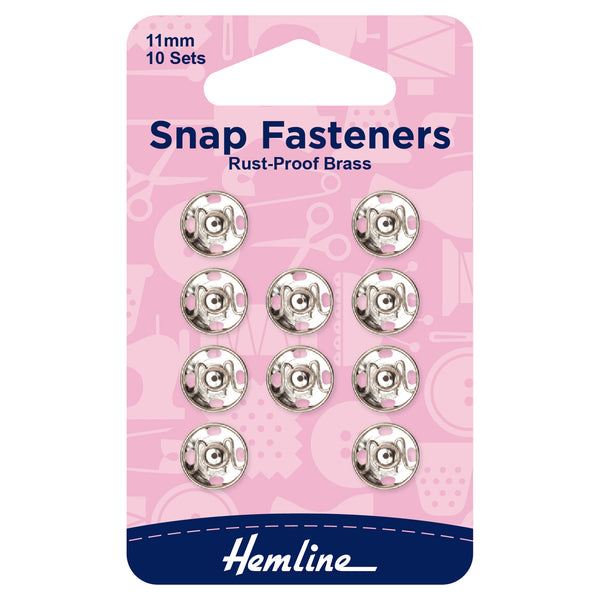Hemline Snap Fasteners: Sew-on: Nickel: 11mm: Pack of 10