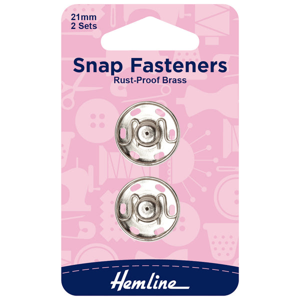Hemline Snap Fasteners: Sew-on: Nickel: 21mm: Pack of 2