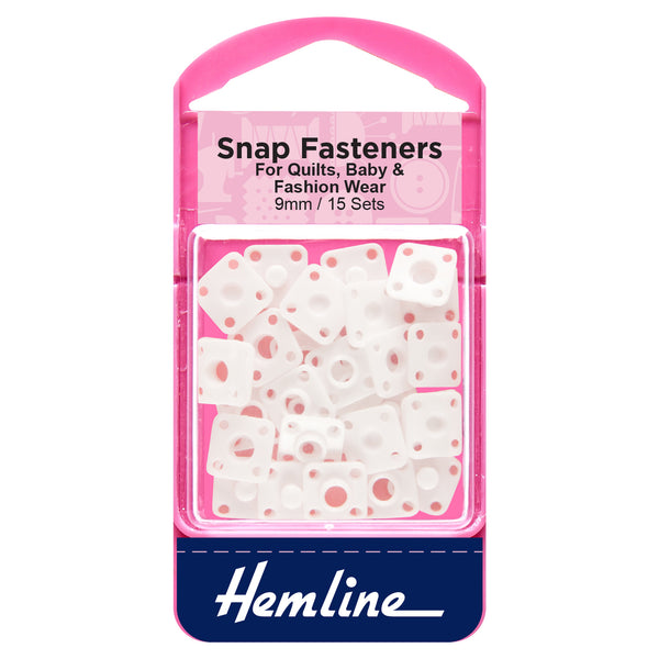 Hemline Snap Fasteners: Sew-on: Derlin (Plastic): 9mm: Pack of 15