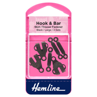 Hemline Hook and Bar: Large: Black: Pack of 3