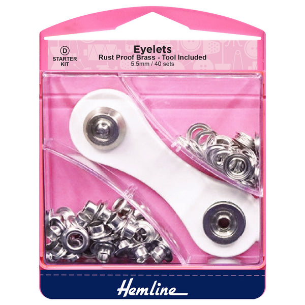 Hemline Eyelets Starter Kit: 5.5mm: Nickel and Silver: (D): 40 Pieces