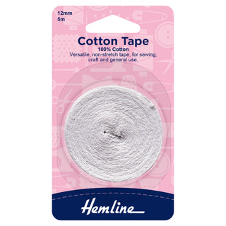 Buy white Hemline Cotton Tape: 5m x 12mm