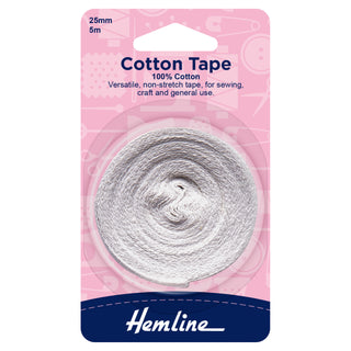 Buy white Hemline Cotton Tape: 5m x 25mm