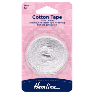 Hemline Cotton Tape: 5m x 6mm