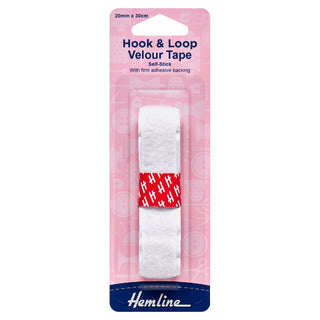 Buy white Hemline Hook &amp; Loop Tape: Stick-On: 30cm x 20mm