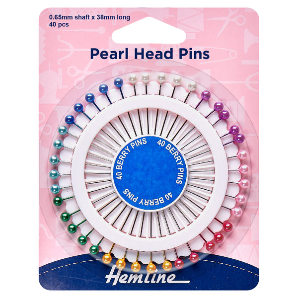 Hemline Pins: Pearl Head: Assorted: 38mm: Nickel: 40 Pieces