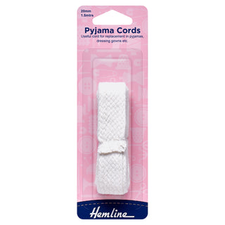 Hemline Polyester Pyjama Cord: 1.5m x 20mm: White
