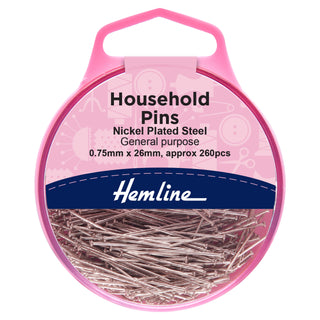 Hemline Pins: Household: Steel: 26mm: Nickel: 260 Pieces