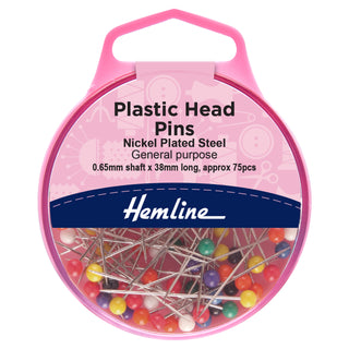 Hemline Pins: Plastic Head: 38mm: Nickel: 75 Pieces