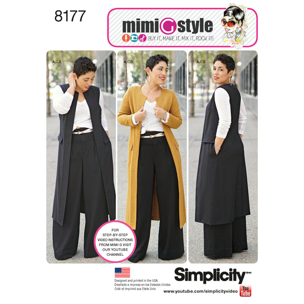 Simplicity Sewing Pattern 8177 Mimi G Style Trousers, Coat or Vest, and Knit Top for Miss and Plus Sizes