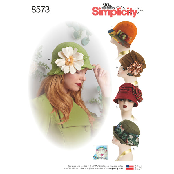 Simplicity Pattern 8573 Misses' Flapper Hats in Three Sizes