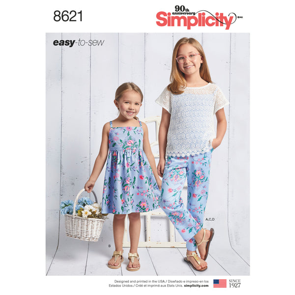 Simplicity Sewing Pattern 8621 Child's and Girls' Dress, Top, Trousers and Camisole