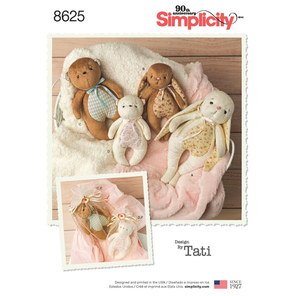 Simplicity Sewing Pattern 8625 Stuffed Animals and Gift Bags