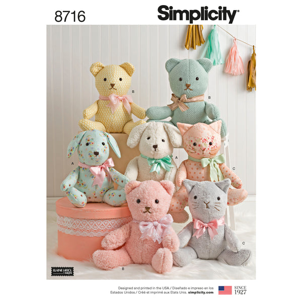 Simplicity Sewing Pattern 8716 Stuffed Animals