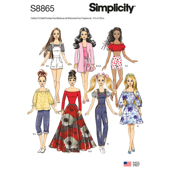 Simplicity Pattern S8865 11 1/2" Fashion Doll Clothes