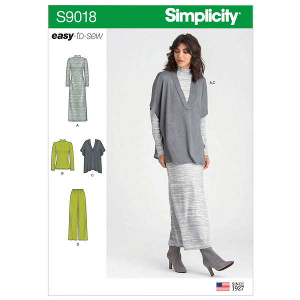 Simplicity Sewing Pattern S9018 Misses' Trousers, Knit Tunic, Dress or Top