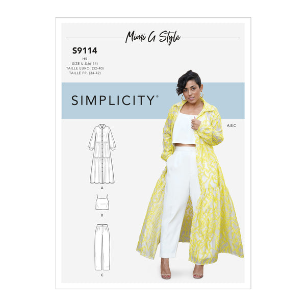 Simplicity Sewing Pattern S9114 Misses' Dress, Top & Trousers