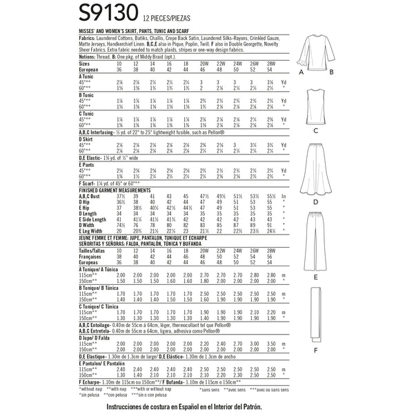 Simplicity Sewing Pattern S9130 Misses' & Women's Tops & Bottoms