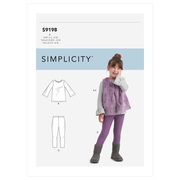 Simplicity Sewing Pattern S9198 Children's Tops, Waistcoat and Leggings