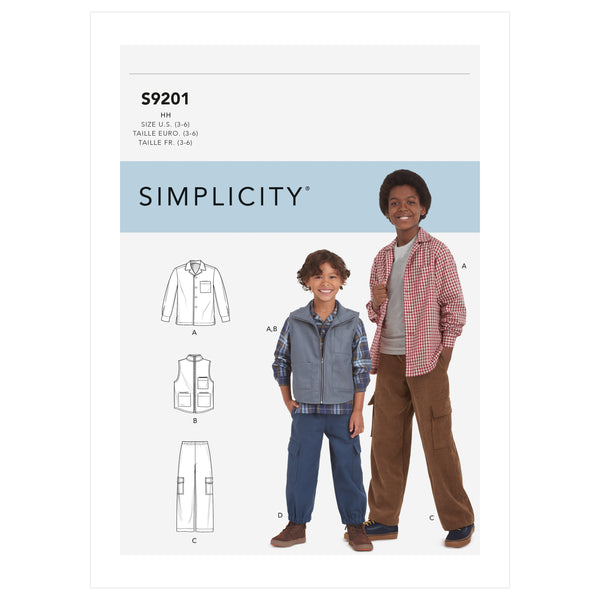Simplicity Sewing Pattern S9201 Children's and Boys' Shirt, waistcoat and Pull-On Trousers