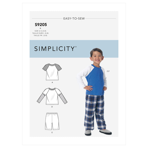 Simplicity Sewing Pattern S9205 Children's/Boys' Raglan Sleeve Tops, Shorts and Trousers