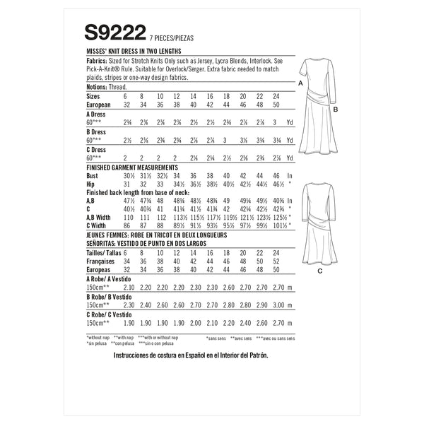 Simplicity Sewing Pattern S9222 Misses' Knit Dress In Two Lengths