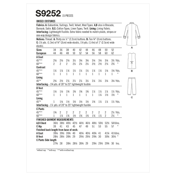 Simplicity Sewing Pattern S9252 Unisex Costumes