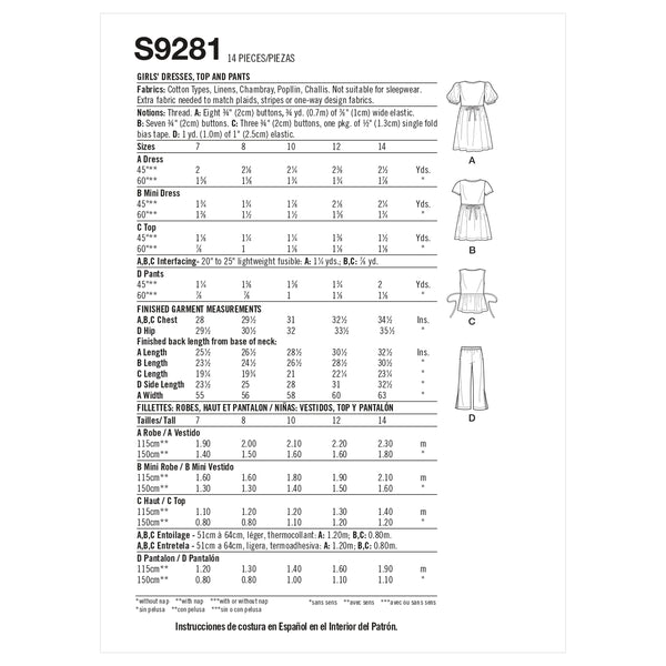 Simplicity Sewing Pattern S9281 Girls' Dresses, Top and Trousers