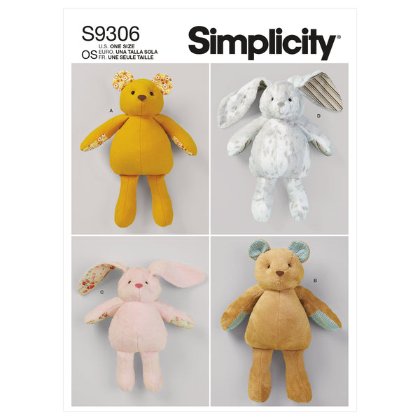 Simplicity Sewing Pattern S9306 Plush Bears & Bunnies in Two Sizes