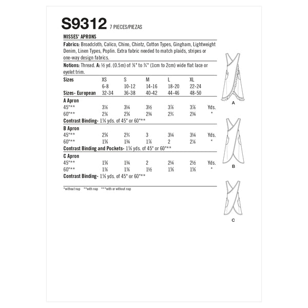 Simplicity Sewing Pattern S9312 Misses' Aprons