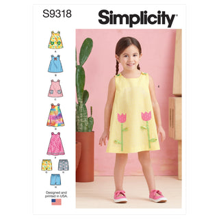 Simplicity Sewing Pattern S9318 Toddlers'  Tops, Dresses, and Shorts