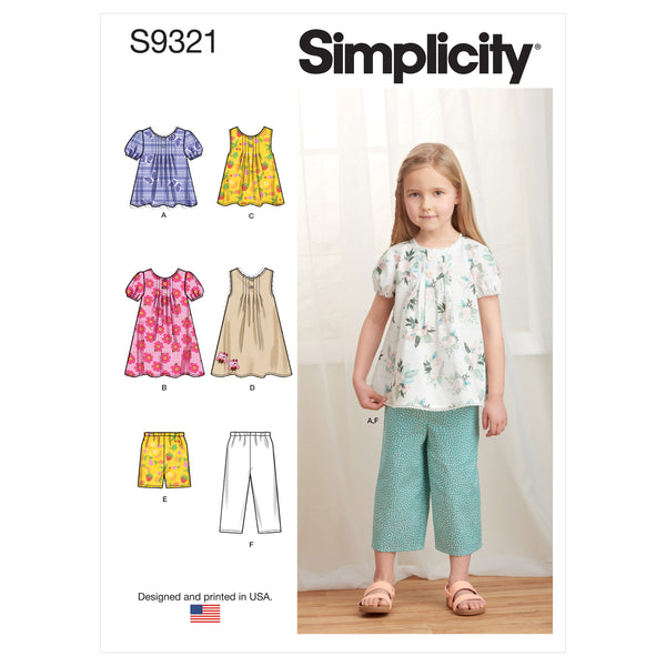 Simplicity Sewing Pattern S9321 Children's Tucked Tops, Dresses, Shorts and Trousers