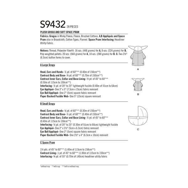 Simplicity Sewing Pattern S9432 Plush Grogu and Soft Space Pram