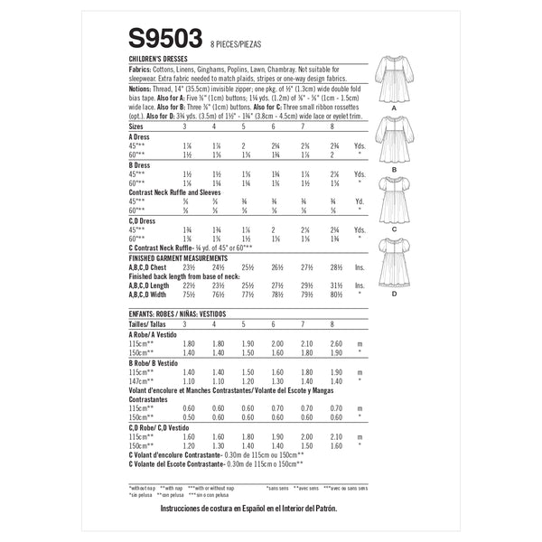Simplicity Sewing Pattern S9503 CHILDREN'S DRESSES