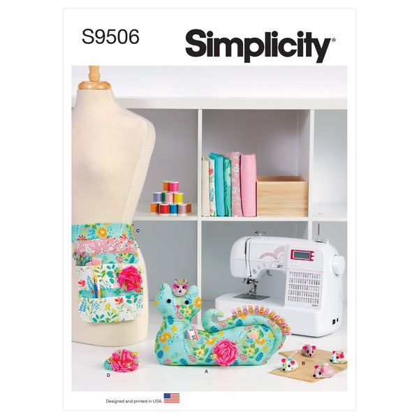Simplicity Sewing Pattern S9506 CAT ORGANIZER WITH MOUSE PINCUSHION, MOUSE SEWING WEIGHTS, APRON, SEWING CLIP WRISTLET