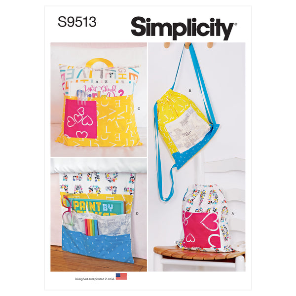 Simplicity Sewing Pattern S9513 BACKPACKS, READING PILLOW, BED ORGANIZER