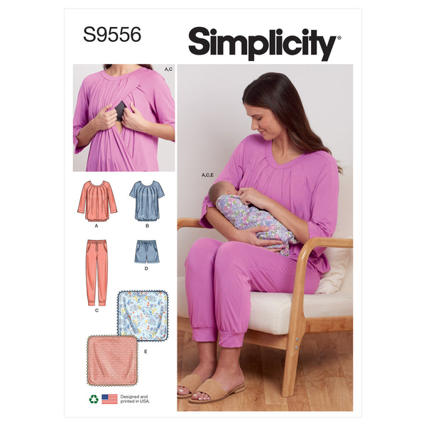 Simplicity Sewing Pattern S9556 MISSES' NURSING TOPS, PANTS, SHORTS AND BLANKET