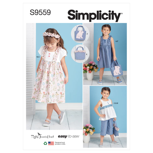 Simplicity Sewing Pattern S9559 CHILDREN'S DRESS, TOP, PANTS, PURSES AND HEADBAND