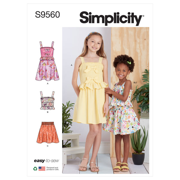 Simplicity Sewing Pattern S9560 CHILDREN'S AND GIRLS' DRESS, TOP AND SKIRT
