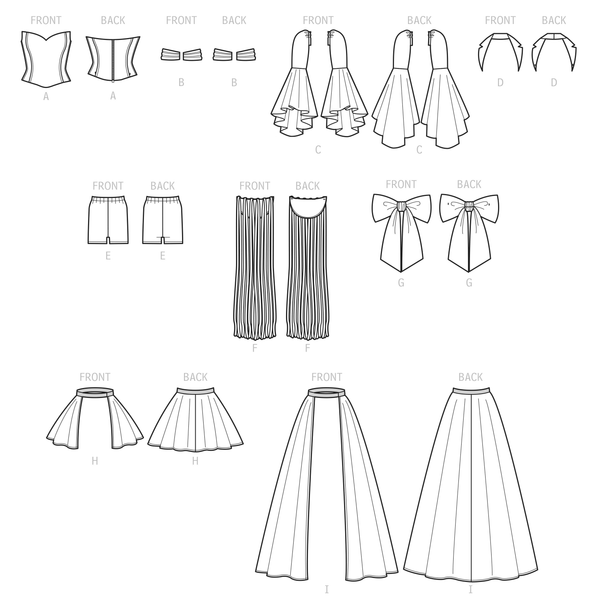 Simplicity Sewing Pattern S9576 CORSET, SLEEVES, COLLAR, SHORTS, DECORATIONS AND SKIRTS