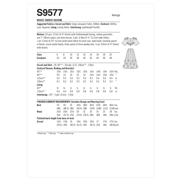 Simplicity Sewing Pattern S9577 MISSES' FANTASY COSTUME