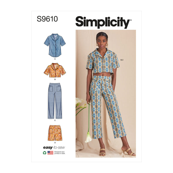 Simplicity Sewing Pattern S9610 MISSES' SET OF TOPS, CROPPED PANTS AND SHORTS