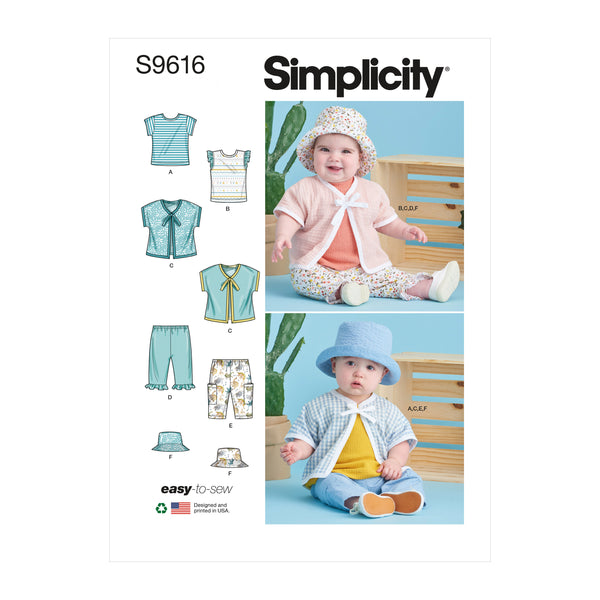 Simplicity Sewing Pattern S9616 BABIES' TEE-SHIRTS, JACKET, PANTS AND HAT