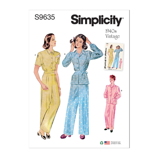 Simplicity Sewing Pattern S9635 MISSES' VINTAGE LOUNGE TOP AND PANTS
